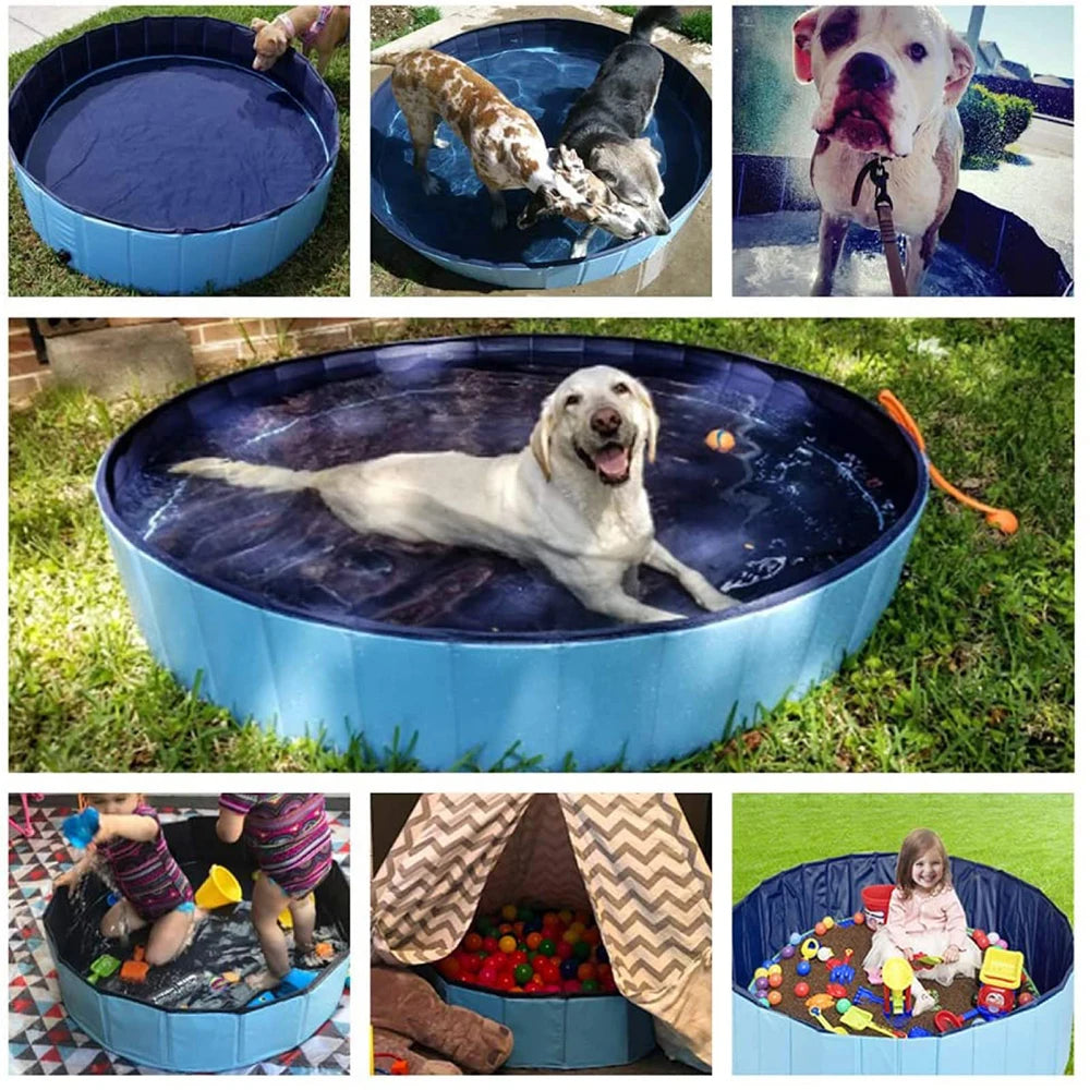 Portable Dog Swimming Pool & Bathing Tub – Foldable Plastic Pet Pool with Scratch-Resistant Material, Grooming Tub & Cover for Large Dogs