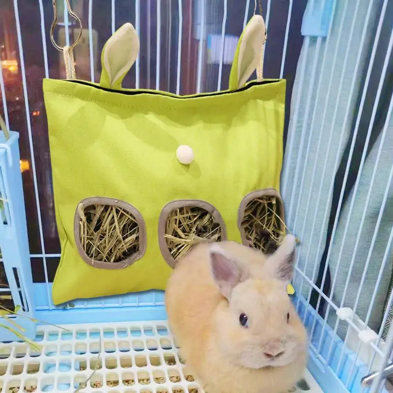 Hanging Hay Feeder Bag for Rabbits – Washable Slow-Feeding Pouch, Adorable Food Dispenser for Guinea Pigs, Bunnies, and Small Pets