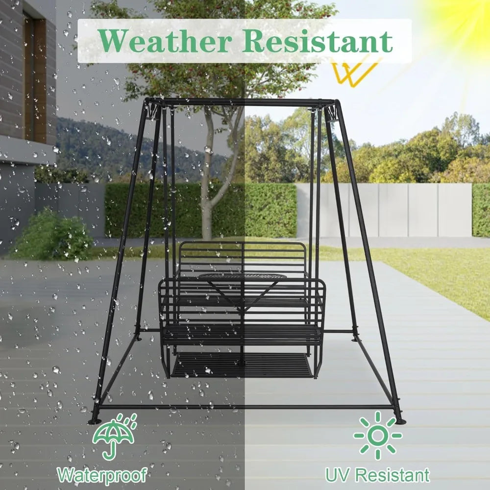 4-Seat Outdoor Swing – Heavy-Duty Patio Swing Chair with Backrest, Table, and Sturdy Steel Frame