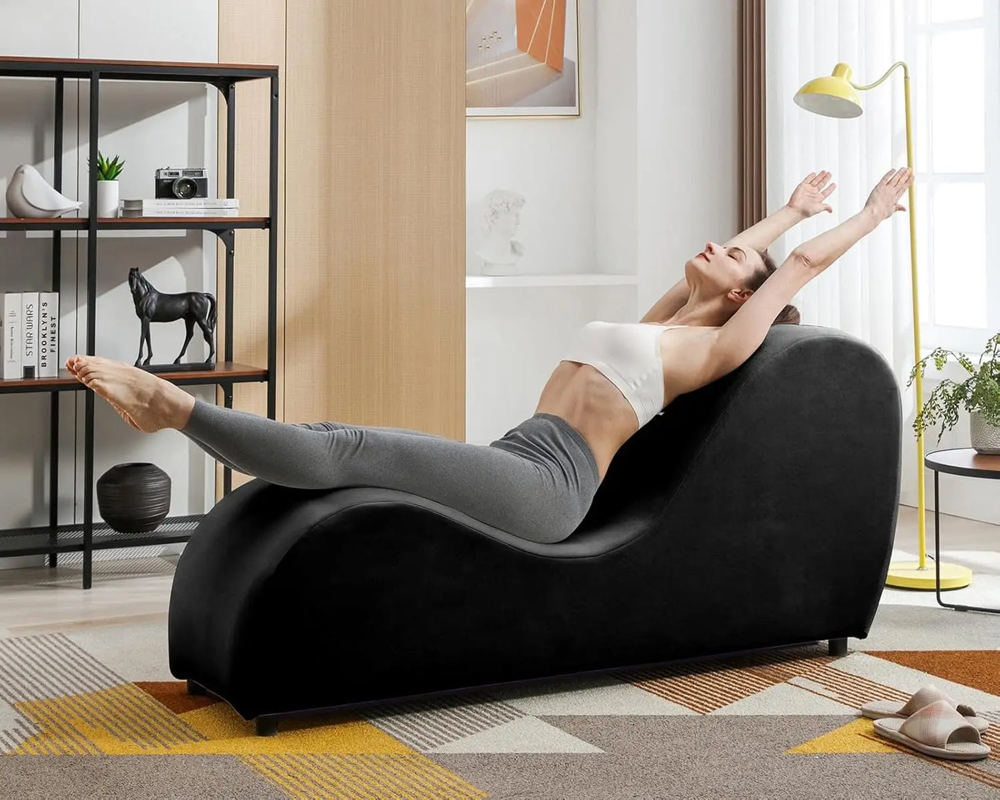 60" Yoga Chair, Curved Yoga Chaise Lounge for Adults Stretching, Relaxing and Exercising, Indoor Yoga Sofa Lounge Chair