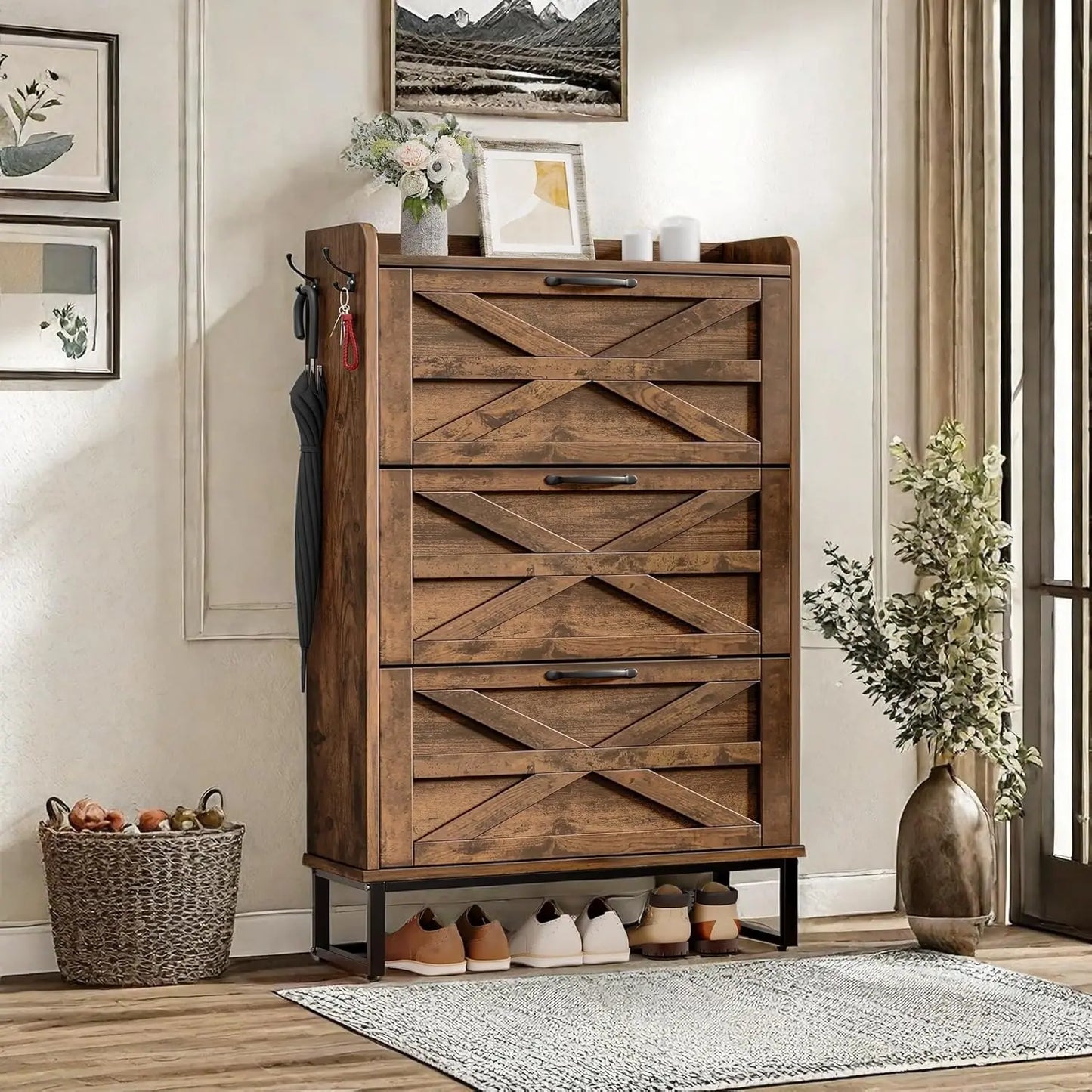 Shoe Storage Cabinet with Flip Drawers