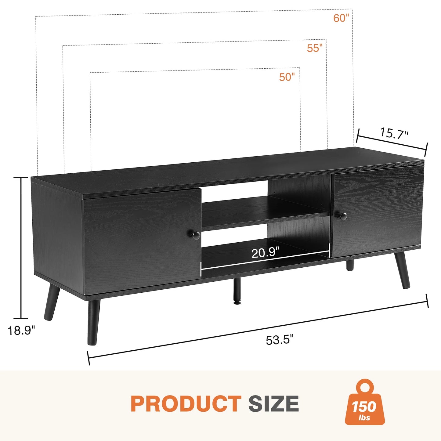 JHK Wooden Fireplace TV Stand for TVs up to 60” – Entertainment Center with Electric Fireplace, Adjustable Shelf & 2 Storage Cabinets