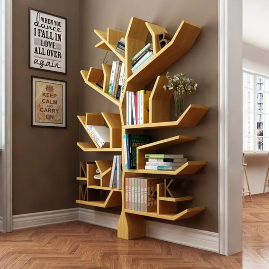 Creative Solid Wood Art Tree Shaped Bookshelf Storage Rack
