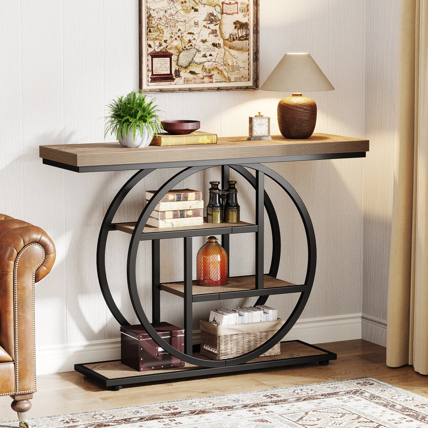 Console 4-Tier Wood and Metal Entryway Table