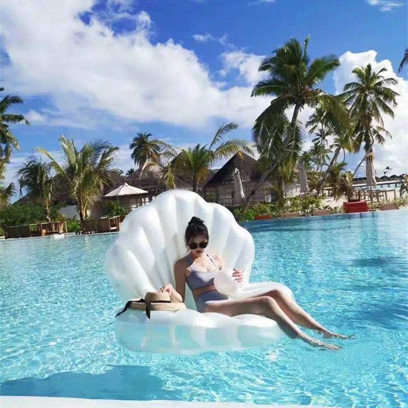 Giant Inflatable Seashell Pool Float with Pearl Ball – Luxury Lounge Chair & Bed for Summer Pool, Beach, and Party Fun