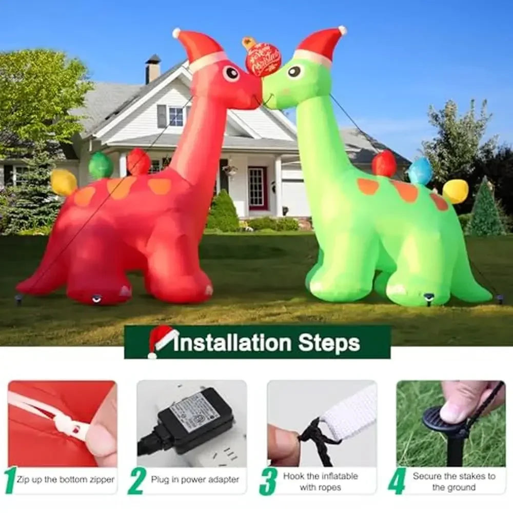 Christmas Inflatable Dinosaur Archway with LED Lights – Festive Outdoor Yard Decoration