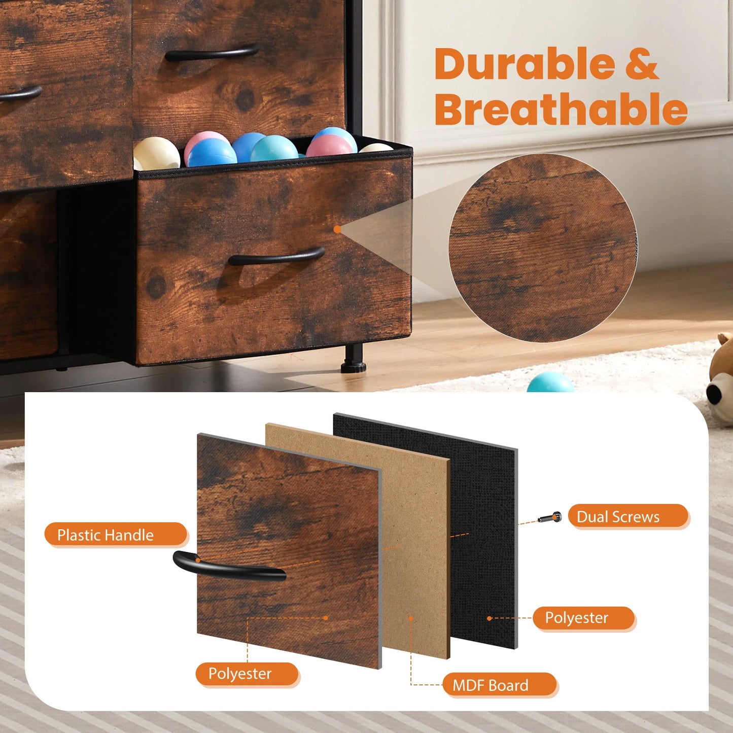 JHK Tall Dresser with 9 Fabric Storage Drawers — Bedroom Wardrobe Organizer for Adults & Kids