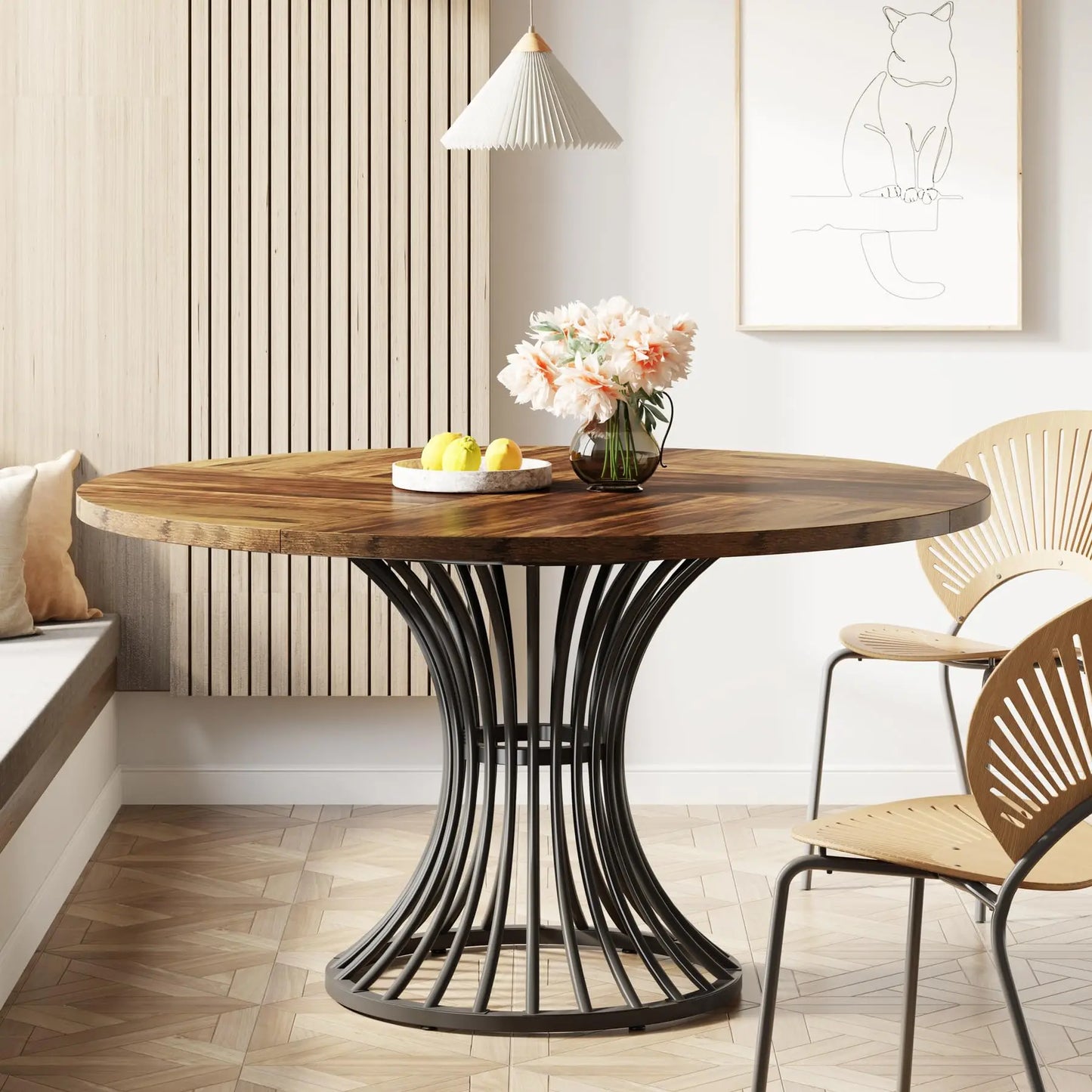 Tribesigns 47-Inch Round Dining Table for 4-6 People – Farmhouse Industrial Kitchen & Dining Room Table