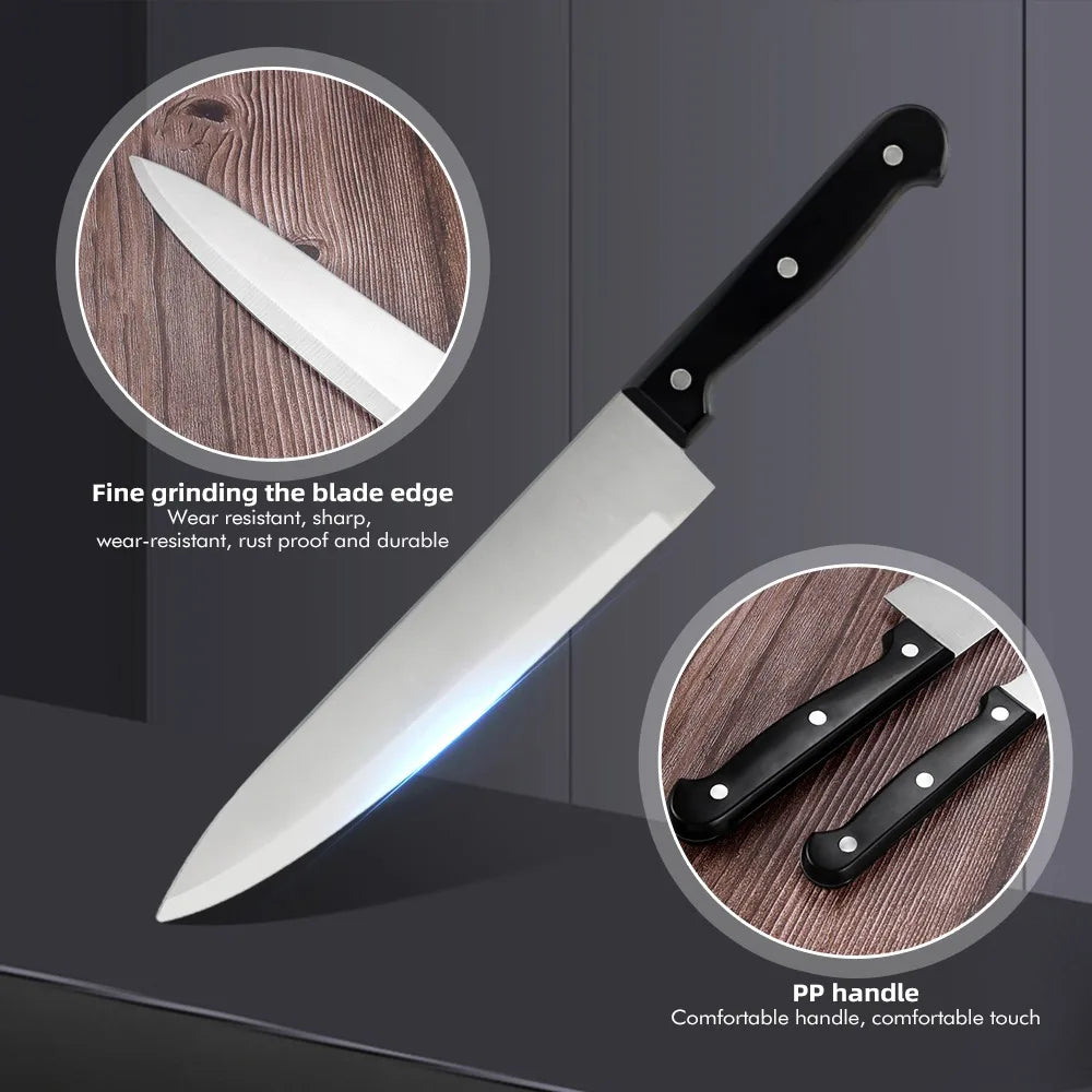 Full 15pcs Chef Knife Set Stainless Steel Kitchen Knives Sets with Scissors,Sharpening Rod,Solid Wood Knife Seat Cooking Tool