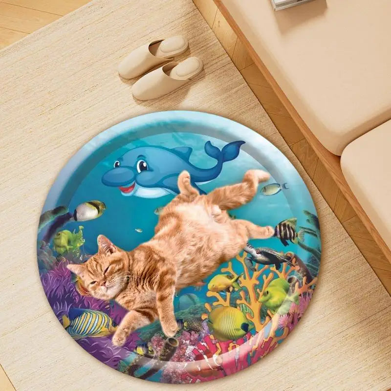 Inflatable Water Play Mat for Cats – Summer Sensory Pad & Cooling Bed – Round Pet Water Mat for Indoor/Outdoor Fun & Relief