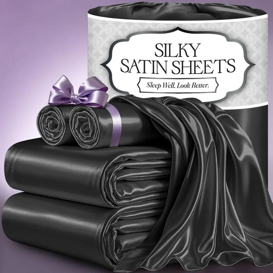 Satin Bed Sheets – 4-Piece Luxury Silky King Size Bedding Set, Softer Than Silk, Wrinkle-Free with 15” Deep Pocket Fitted Sheet