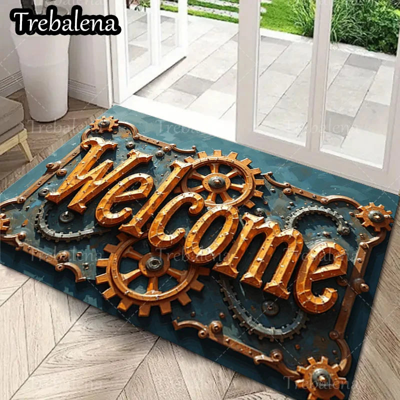 Steampunk Welcome Door Mat – Gear Design Entryway Rug for Home Décor