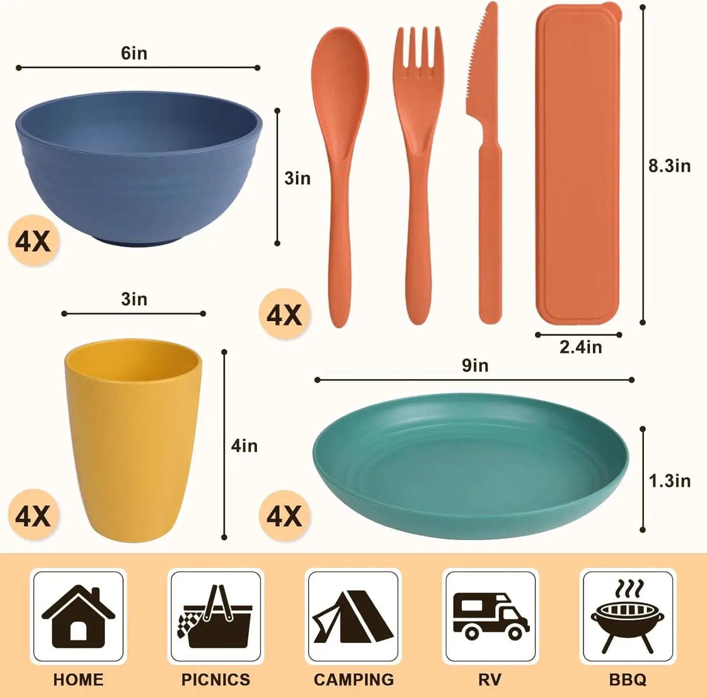 28-Piece Unbreakable Wheat Straw Microwavable,  Dishwasher Safe,  Dinnerware Set for 4
