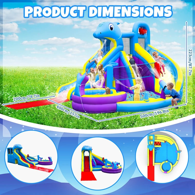 11-in-1 XL Inflatable Water Park for Kids – Giant Backyard Water Slide with Double Slides, Long Slip & Splash Zone, Climbing Wall, and More