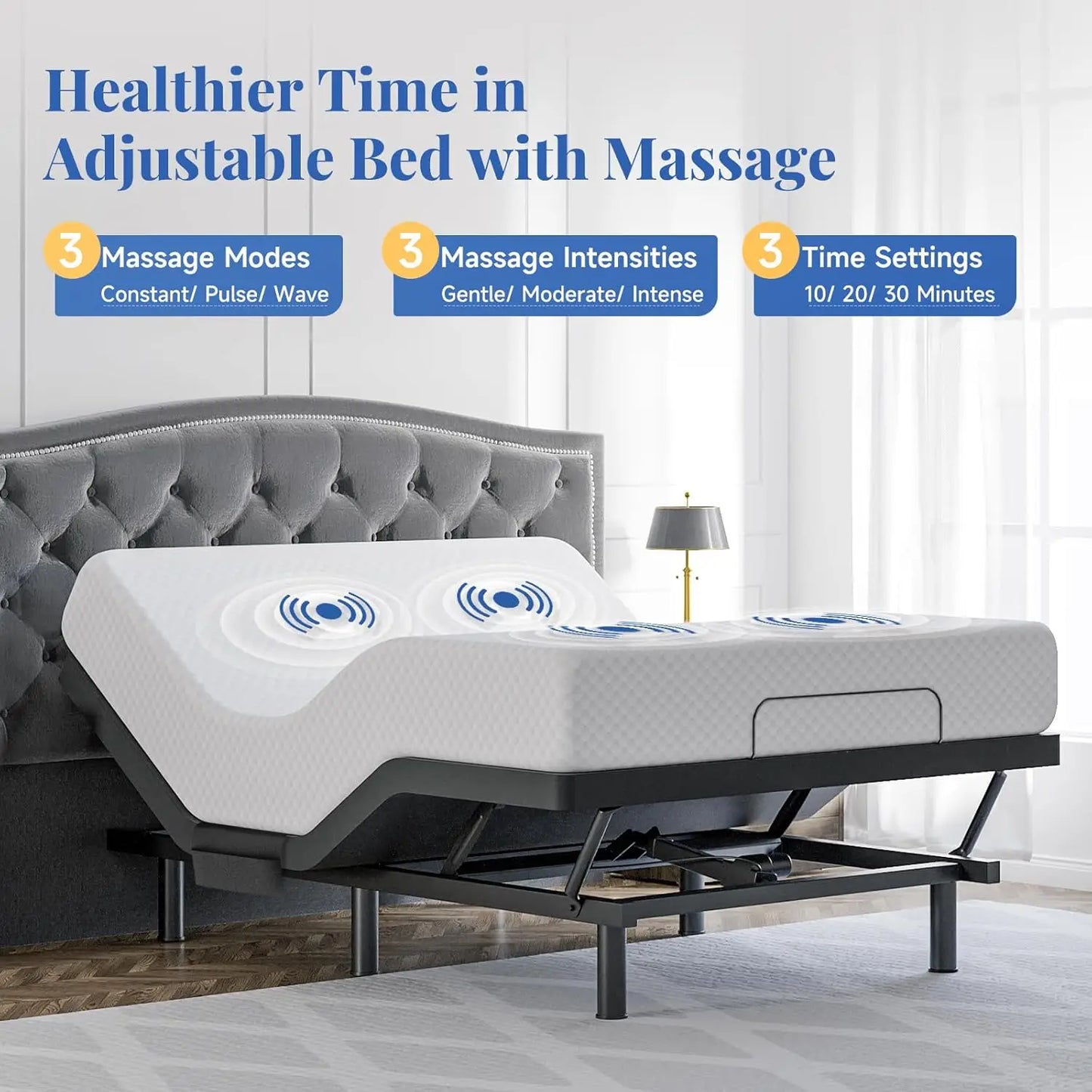 T600 Queen Size Adjustable Bed Frame with Remote & Massage – Electric Base with Zero Gravity, Dual USB Ports & Side Storage Pockets