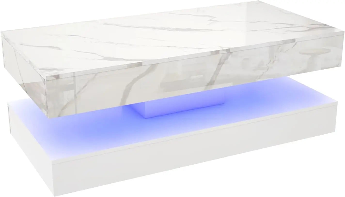 Modern Stylish Coffee Table with LED Lights & Double-Layer Design