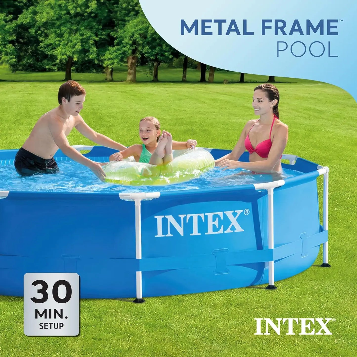 28200EH 10ft x 30in Round Above Ground Metal Frame Pool – 4-Person Outdoor Swimming Pool with Easy Setup (Pump Not Included)