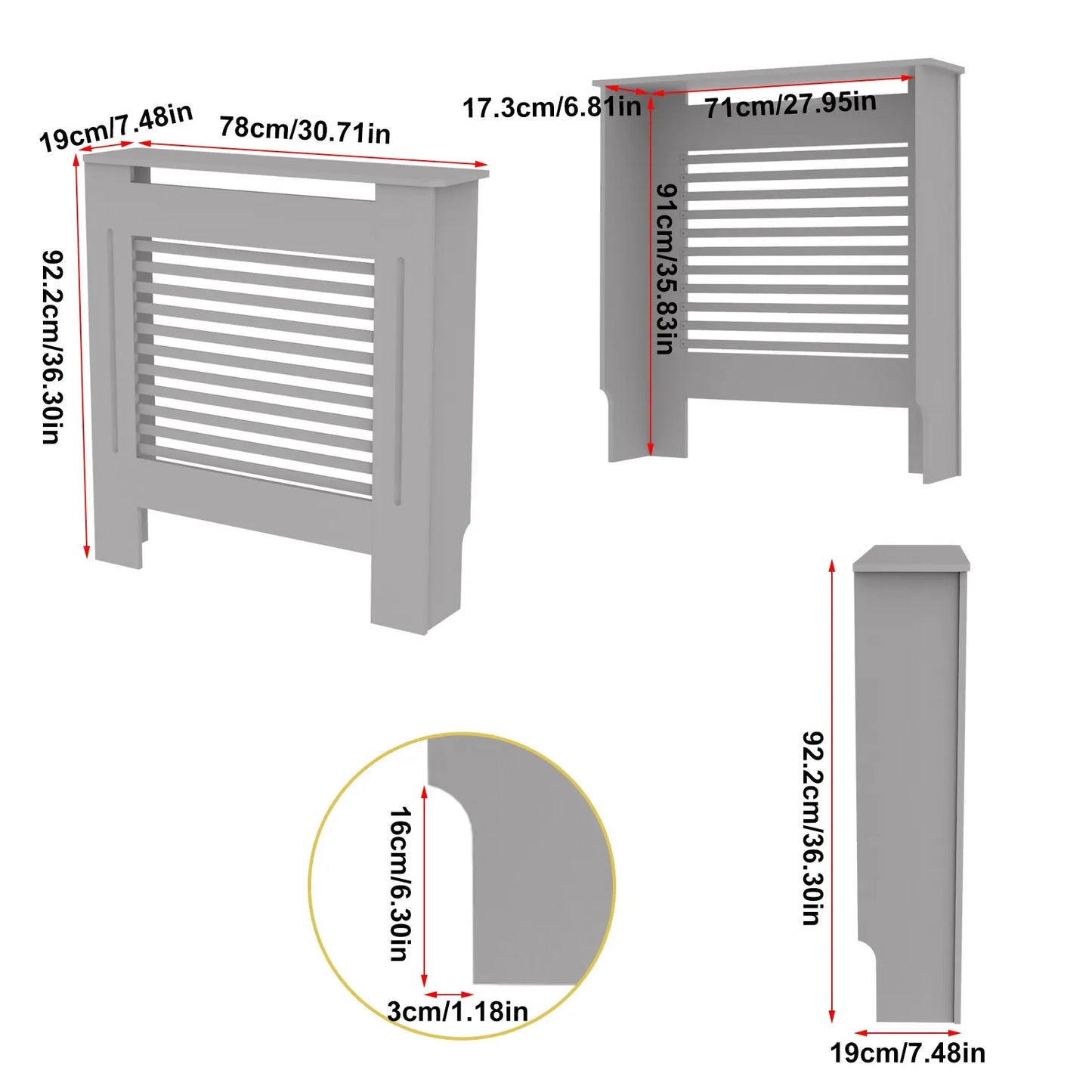 Extra Tall 92CM Radiator Cover MDF Cabinet Grill Shelf Fence Panel Barrier