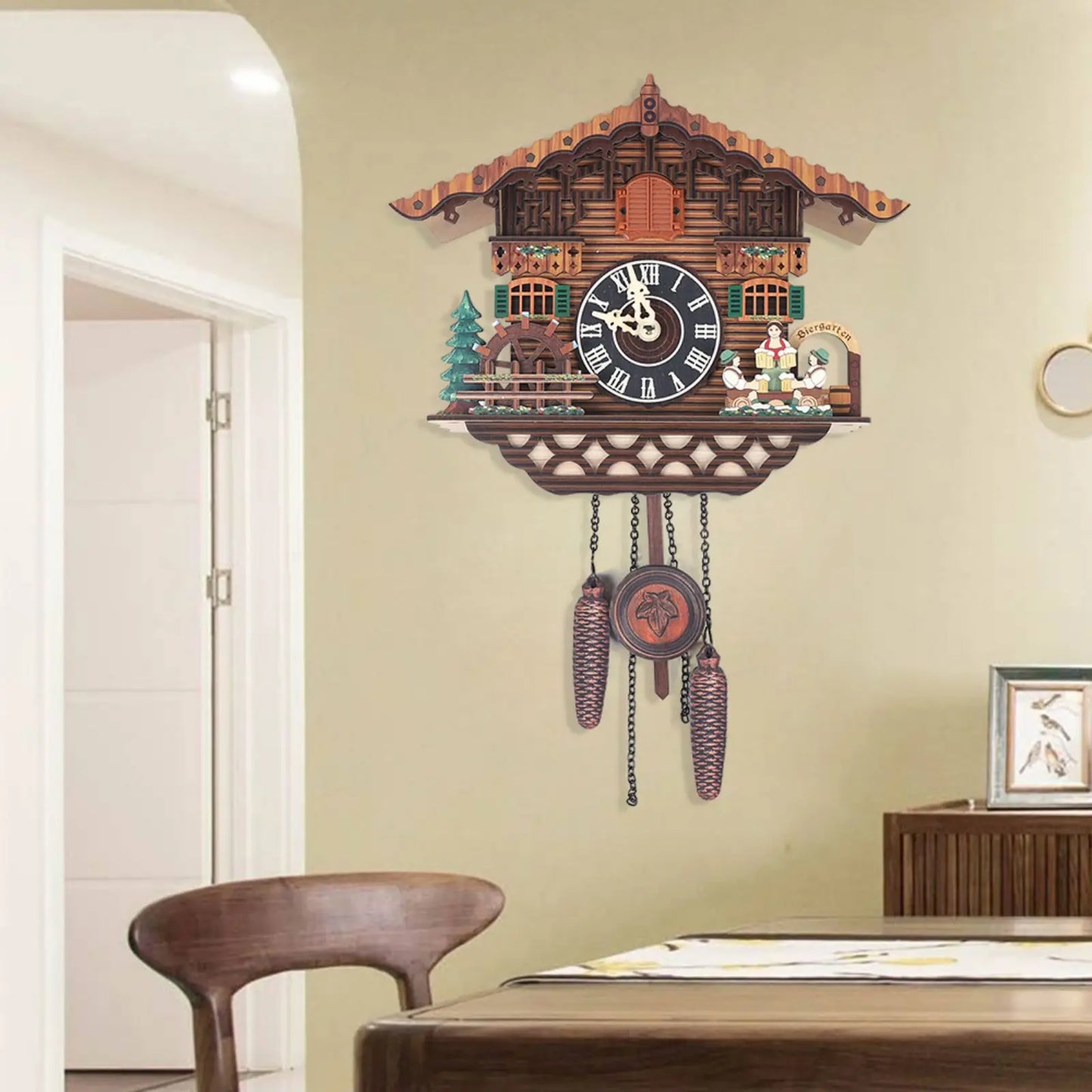 Creative Bird Cuckoo Wall Clock with Swing & Auto-Flapping Wings – Wooden Quartz Home Decor (Battery Operated)