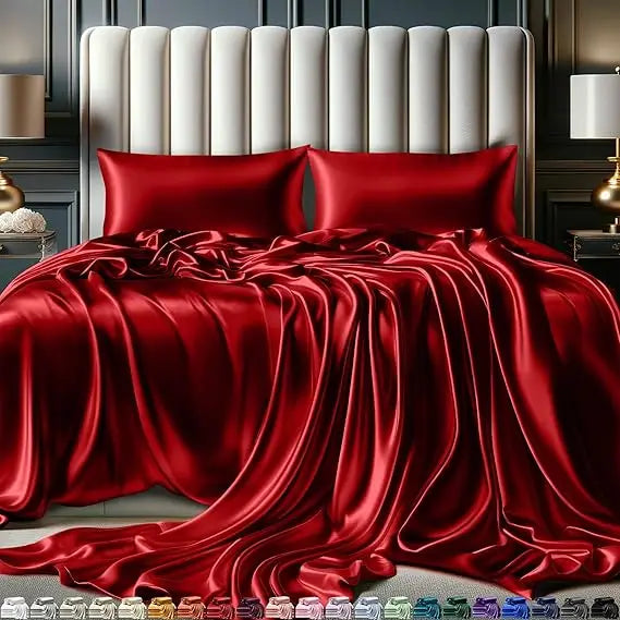 Satin Bed Sheets – 4-Piece Luxury Silky King Size Bedding Set, Softer Than Silk, Wrinkle-Free with 15” Deep Pocket Fitted Sheet