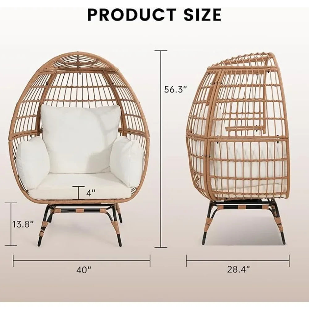 Outdoor Swivel Natural Rattan Egg Chair for Adult  with overstuffed Cushions