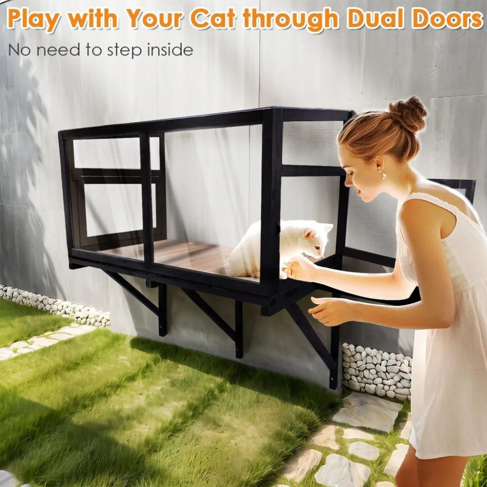 SunnyView™ Cat Window Box Perch – Outdoor Bug-Proof Wire Enclosure for Sunbathing, Napping & Outdoor Viewing