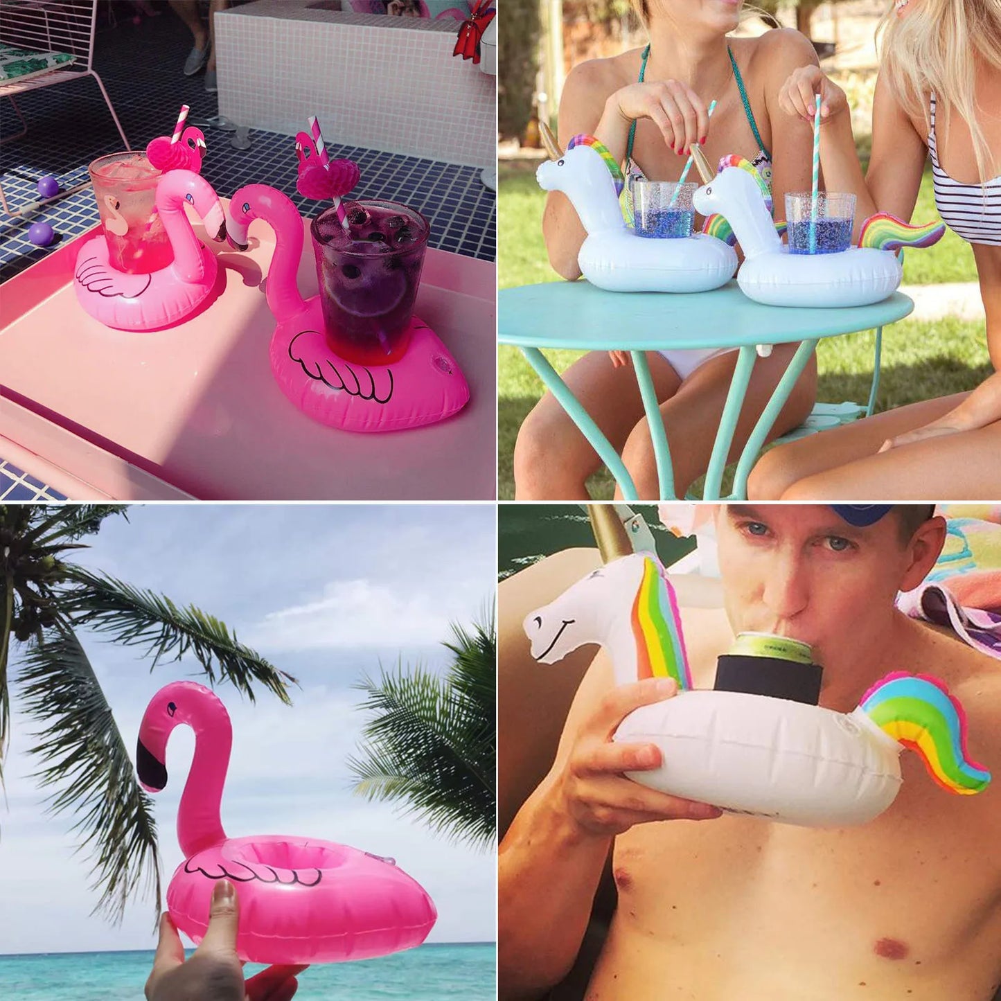 15 Pcs Inflatable Drink Holders – Floating Cup Holders & Flamingo Coasters for Pool Parties, Beach Days, and Summer Fun