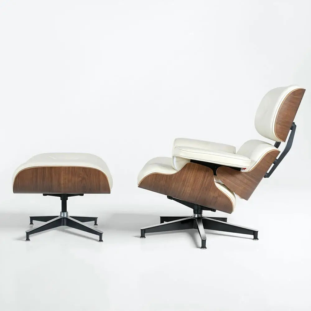 Mid-Century Modern Leather Lounge Chair with Ottoman – Vintage Accent Armchair for Living Room or Office
