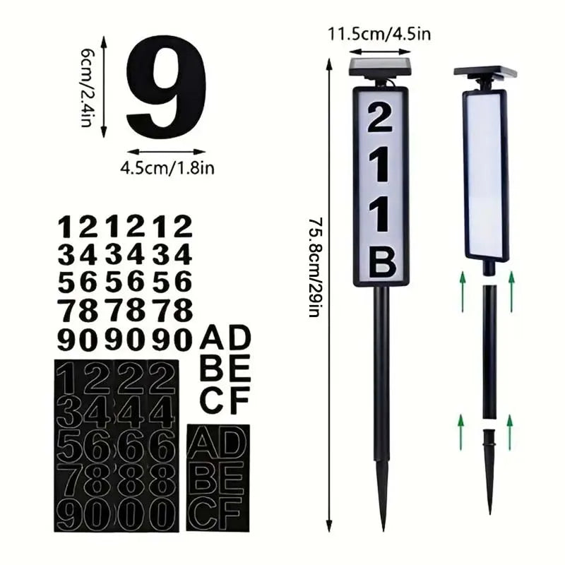 Solar-Powered House Number Light – 1PC Address Sign with Smart Light Control, Pole Mount, 400mAh Battery
