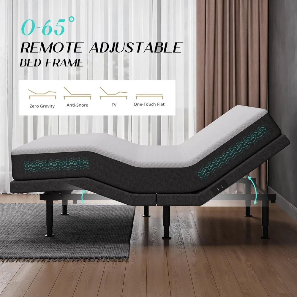 Queen with Massage Adjustable Bed Base with Wireless Remote Electric Power Bed Foundation Under-Bed Lighting