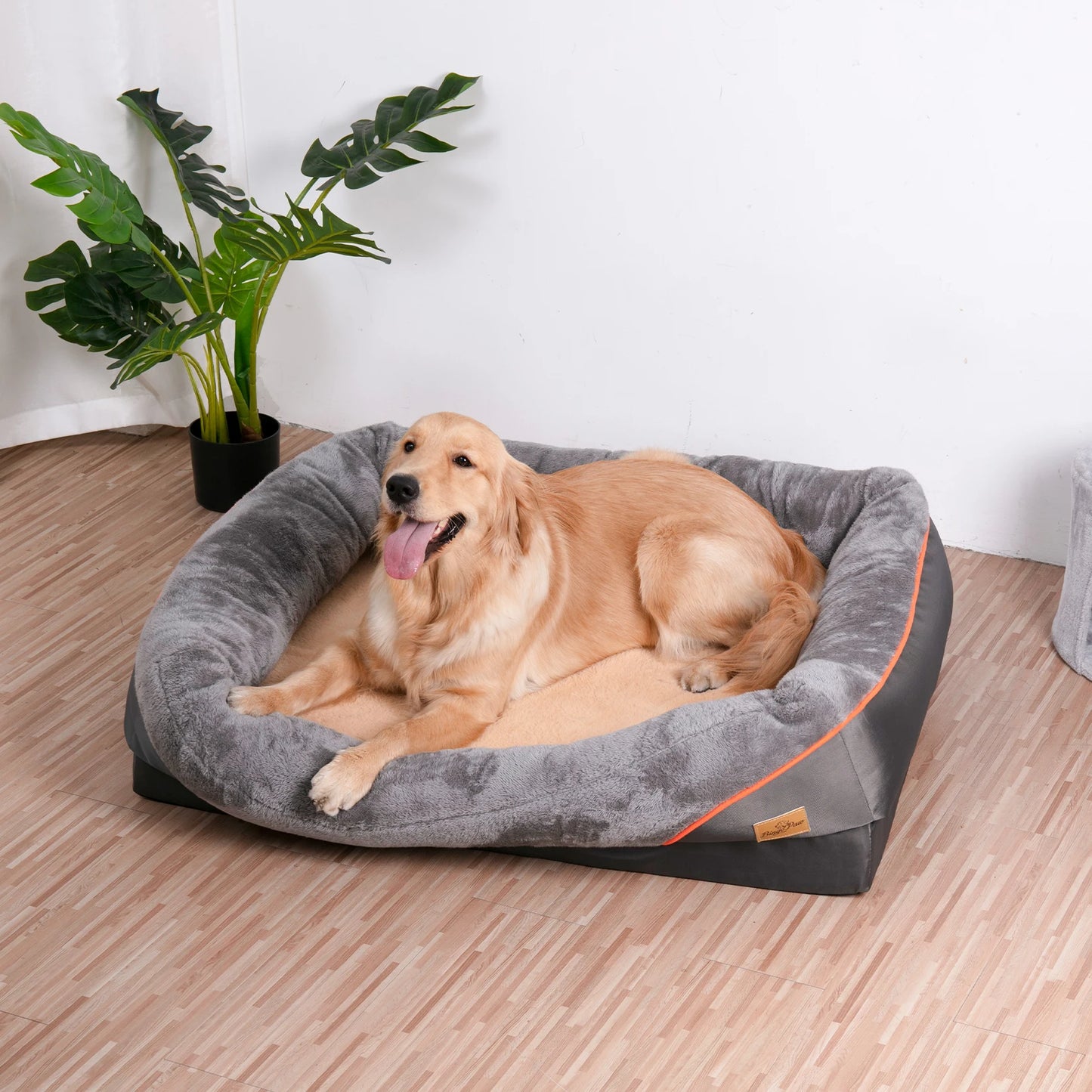 Large Super Soft Orthopedic Foam Pet Bed  with Cotton-padded Bolster and Removable Cover