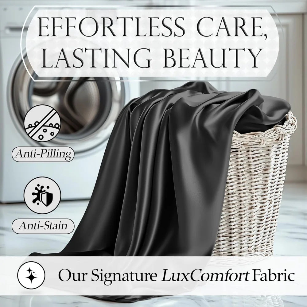 Satin Bed Sheets – 4-Piece Luxury Silky King Size Bedding Set, Softer Than Silk, Wrinkle-Free with 15” Deep Pocket Fitted Sheet