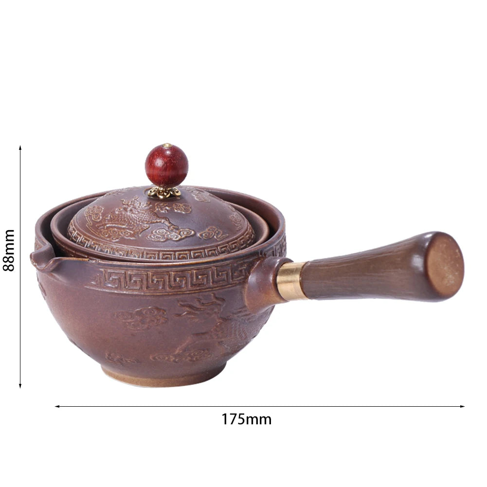 Portable Chinese Gong Fu Tea Set – 360° Rotating Semi-Automatic Ceramic Teapot with Infuser, Compact Teaware for Home, Office & Travel