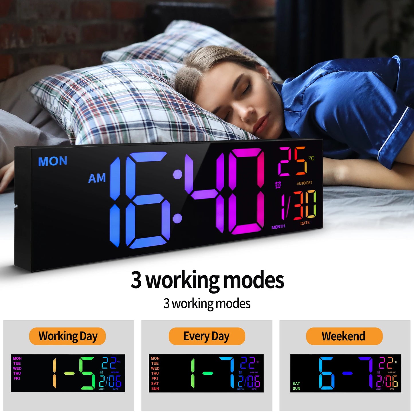 16" Large Digital Wall Clock with Big LED Display and Remote