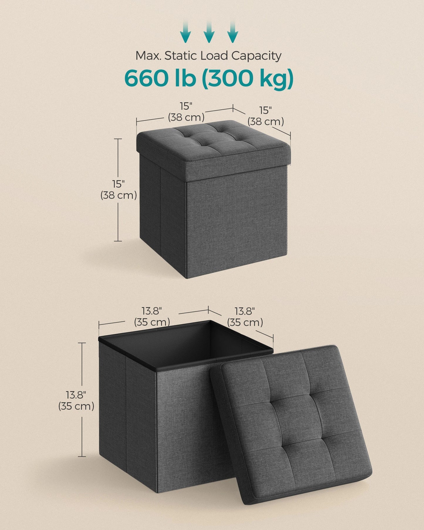 15 Inch Folding Storage Ottoman Foot Rest