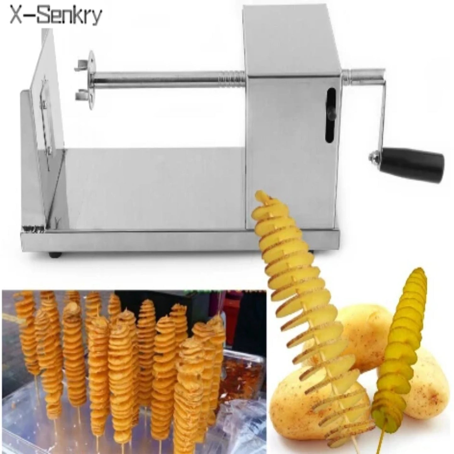 Tornado Potato Spiral Cutter Machine – Manual Spiral Slicer for Chips, Fries, and Snacks – Fun Kitchen Tool for Cooking & Entertaining