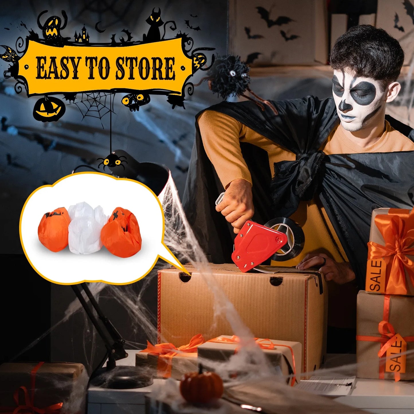 11.8FT Inflatable Halloween Ghost & Pumpkin – Giant Blow Up Yard Decoration with LED Lights, Weather-Resistant, Indoor/Outdoor Halloween Decor