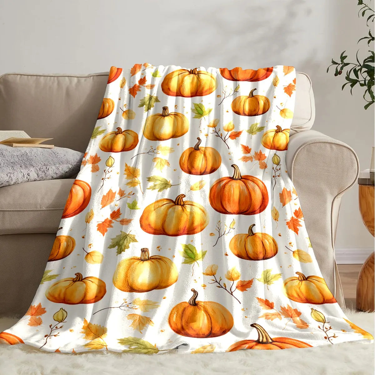 Halloween Throw Blanket – Cozy Pumpkin Print Blanket for Couch, Bed, Sofa, Fall, Thanksgiving & Halloween Gift