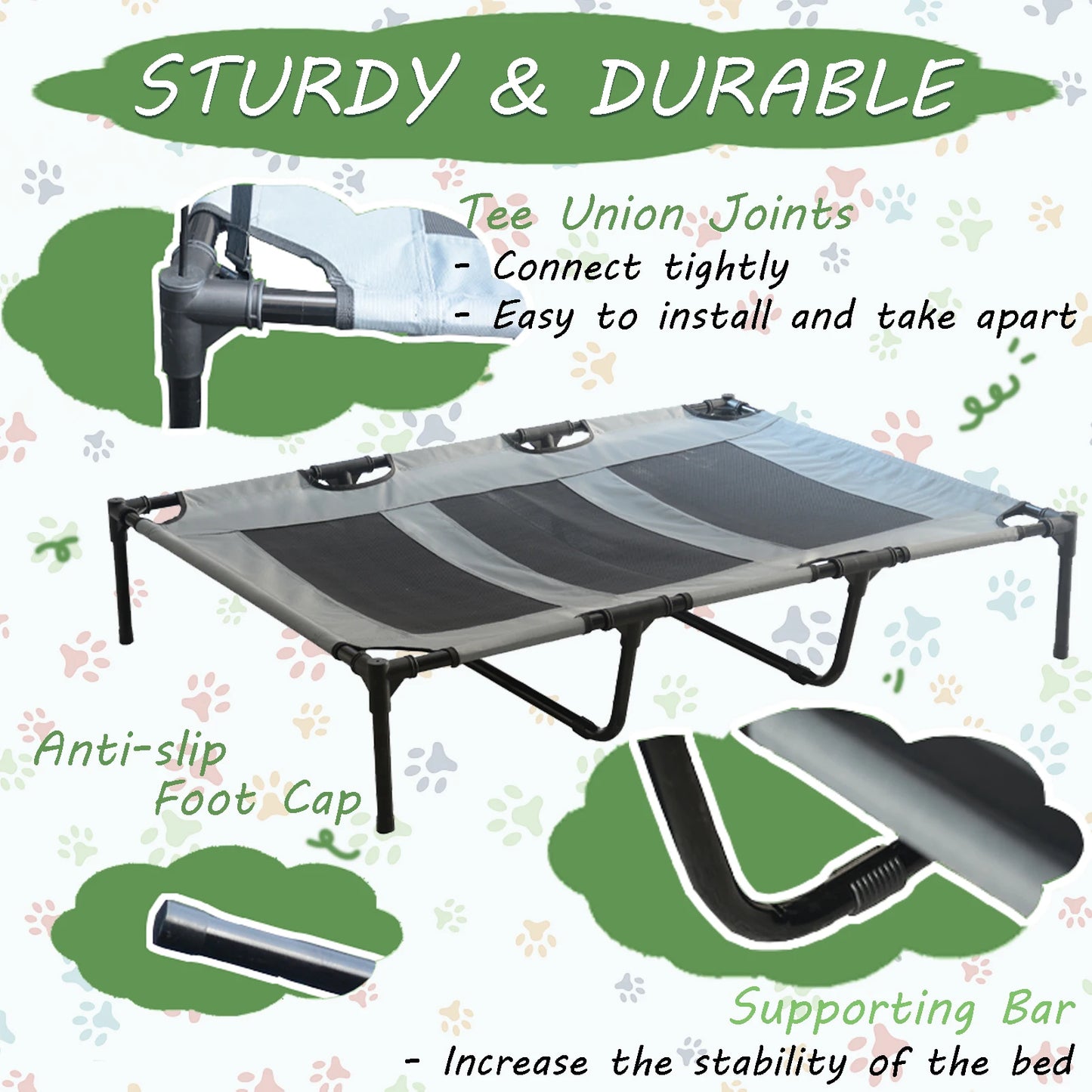 Elevated Dog Bed with Canopy – Large Portable Pet Cot with Anti-Scratch Oxford Fabric, Non-Slip Feet & Sun Shade – Indoor/Outdoor Summer Pet Lounger