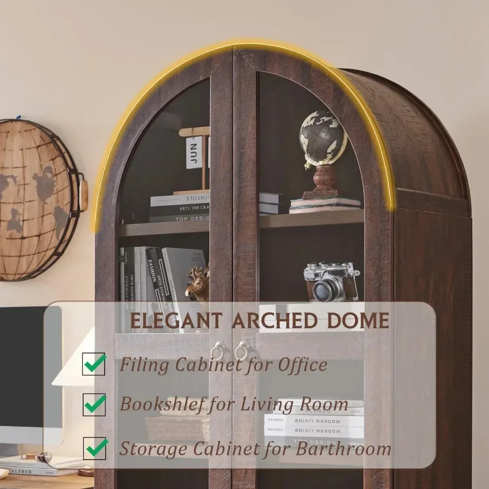 Wooden Display Cabinet w/2 Large Storage Drawers, Glass Doors and Shelves