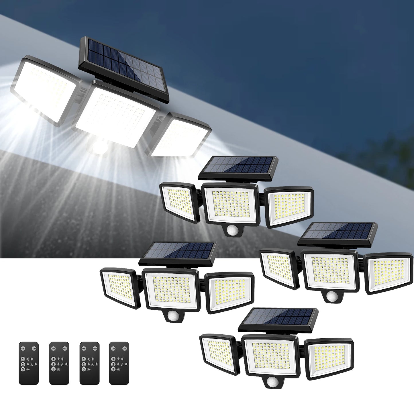 IP65 Waterproof Triple Head Outdoor Solar Light – 210 LED, 2500LM Motion Sensor Security Light for Porch, Garage, Patio, and Yard Entrance