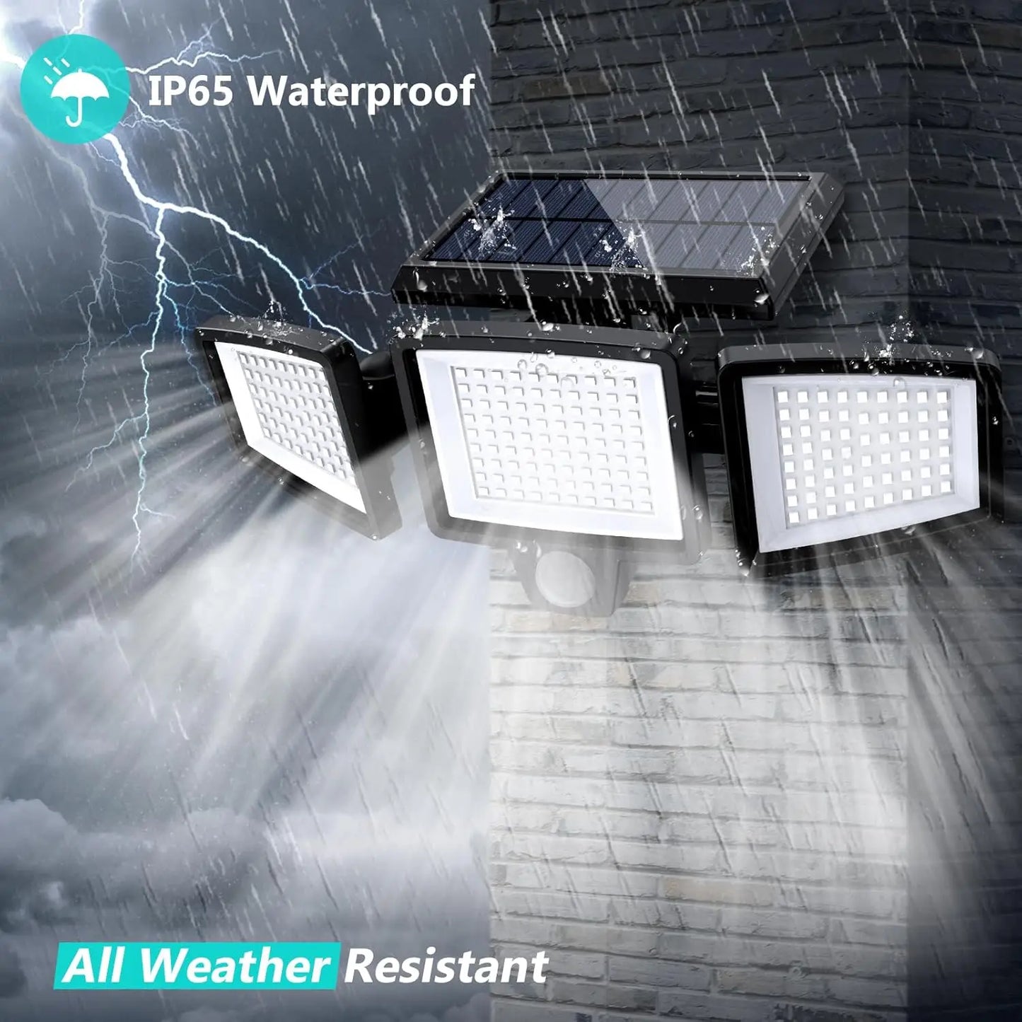 IP65 Waterproof Triple Head Outdoor Solar Light – 210 LED, 2500LM Motion Sensor Security Light for Porch, Garage, Patio, and Yard Entrance