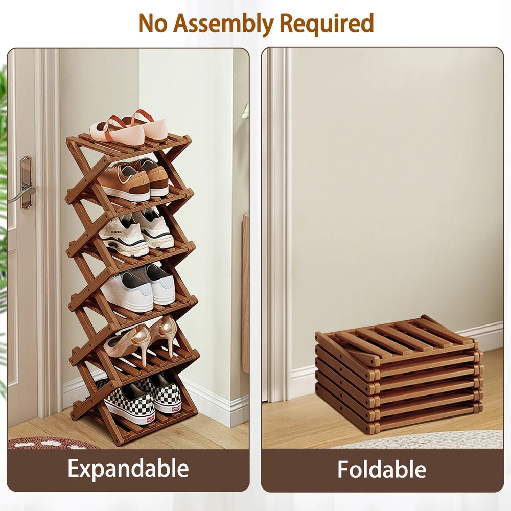 Bamboo Foldable Shoe Rack – Multifunctional Free-Standing Shoe Organizer for Bedroom, Entryway & Corridor