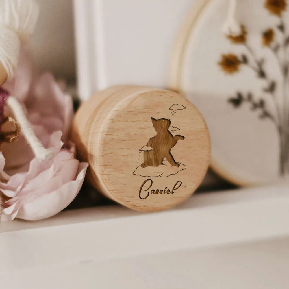 Wooden Carving Custom Name Cat Butterfly Storage Box