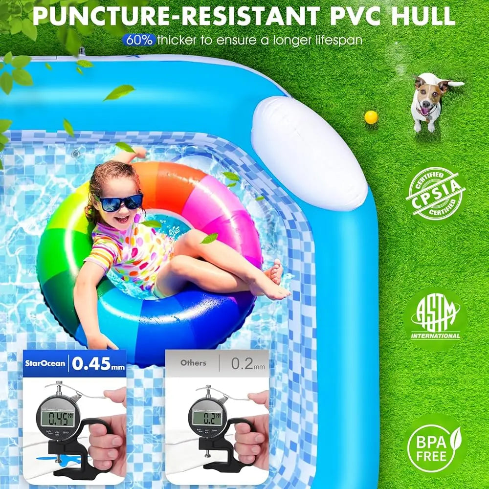 Inflatable Solar-Powered Swimming Pool with LED Lights & Remote Control – Large Blow-Up Pool for Kids & Adults