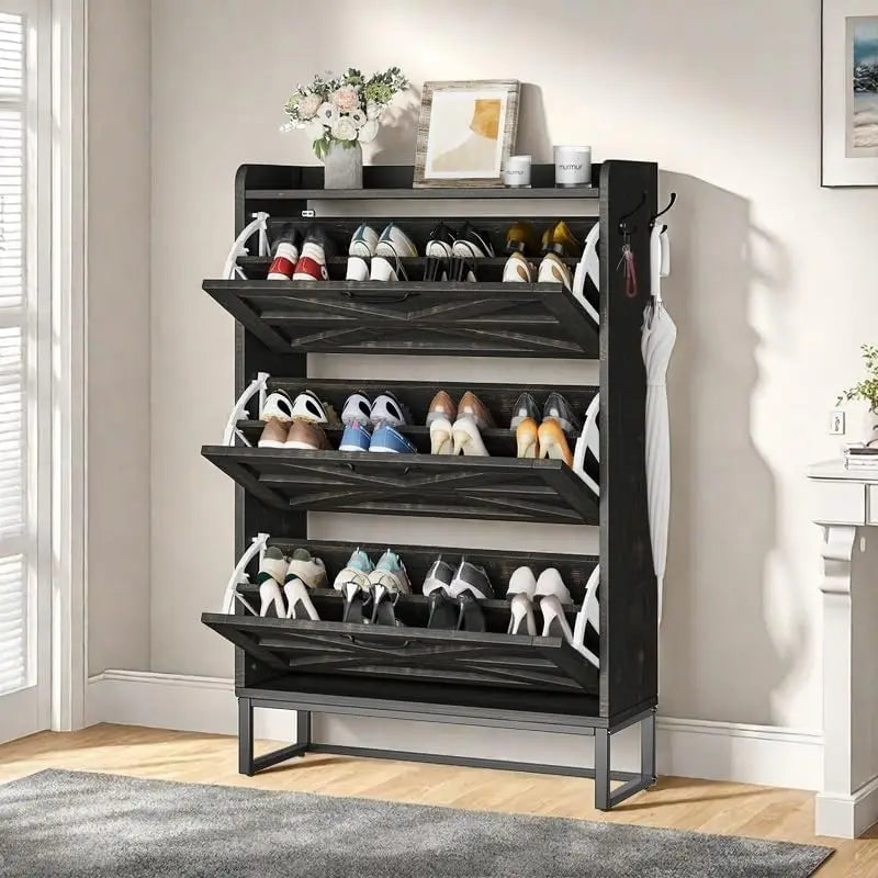 Shoe Storage Cabinet with Flip Drawers