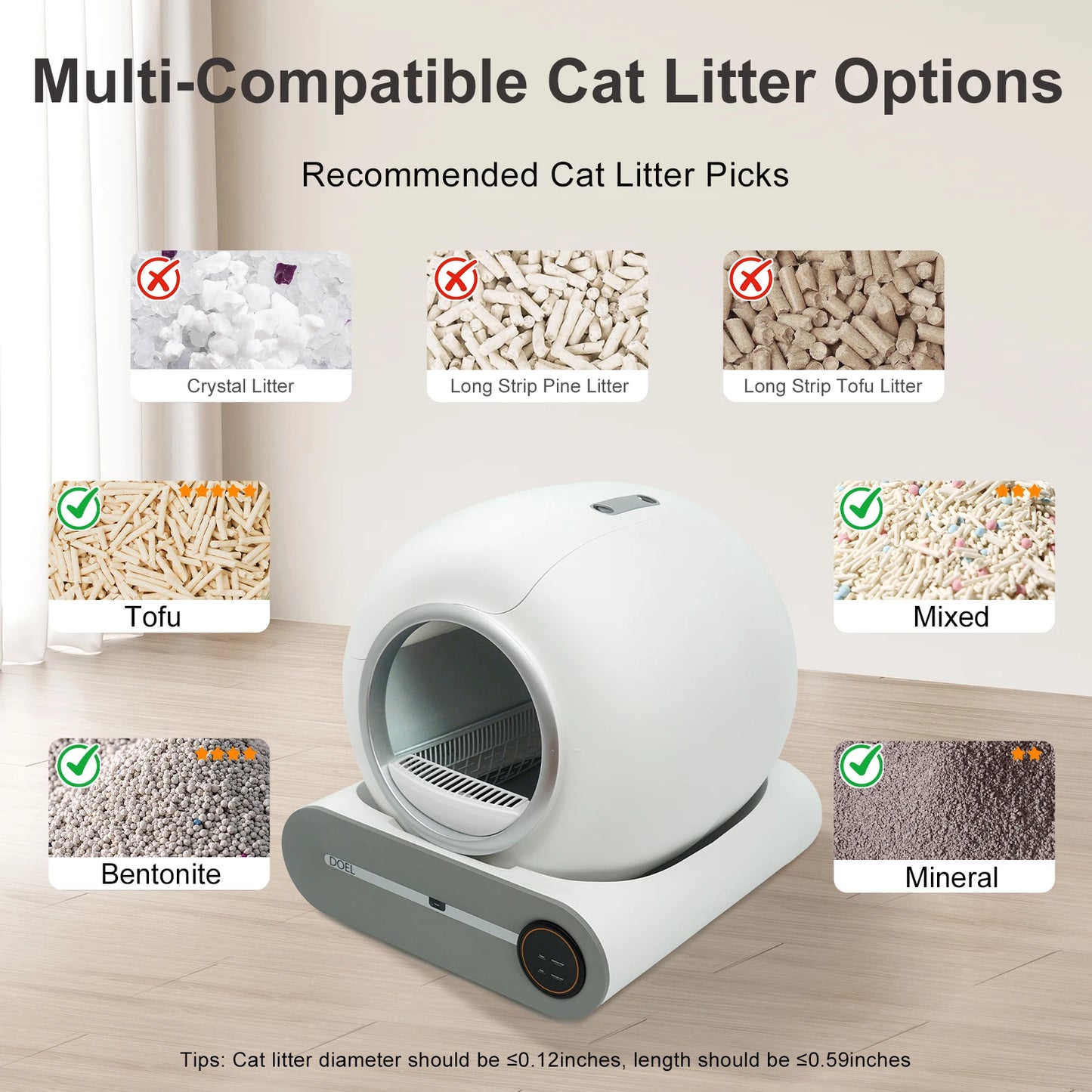DOEL 65L Self-Cleaning Automatic Cat Litter Box – Smart App-Controlled, WiFi Enabled with Trash Bag & Litter Mat
