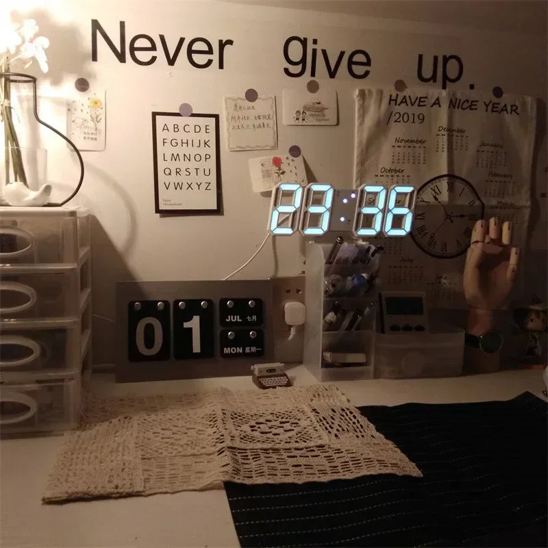 3D LED Digital Wall Clock – Adjustable Brightness, Night Mode, Modern Wall Decor for Bedroom, Office, Living Room