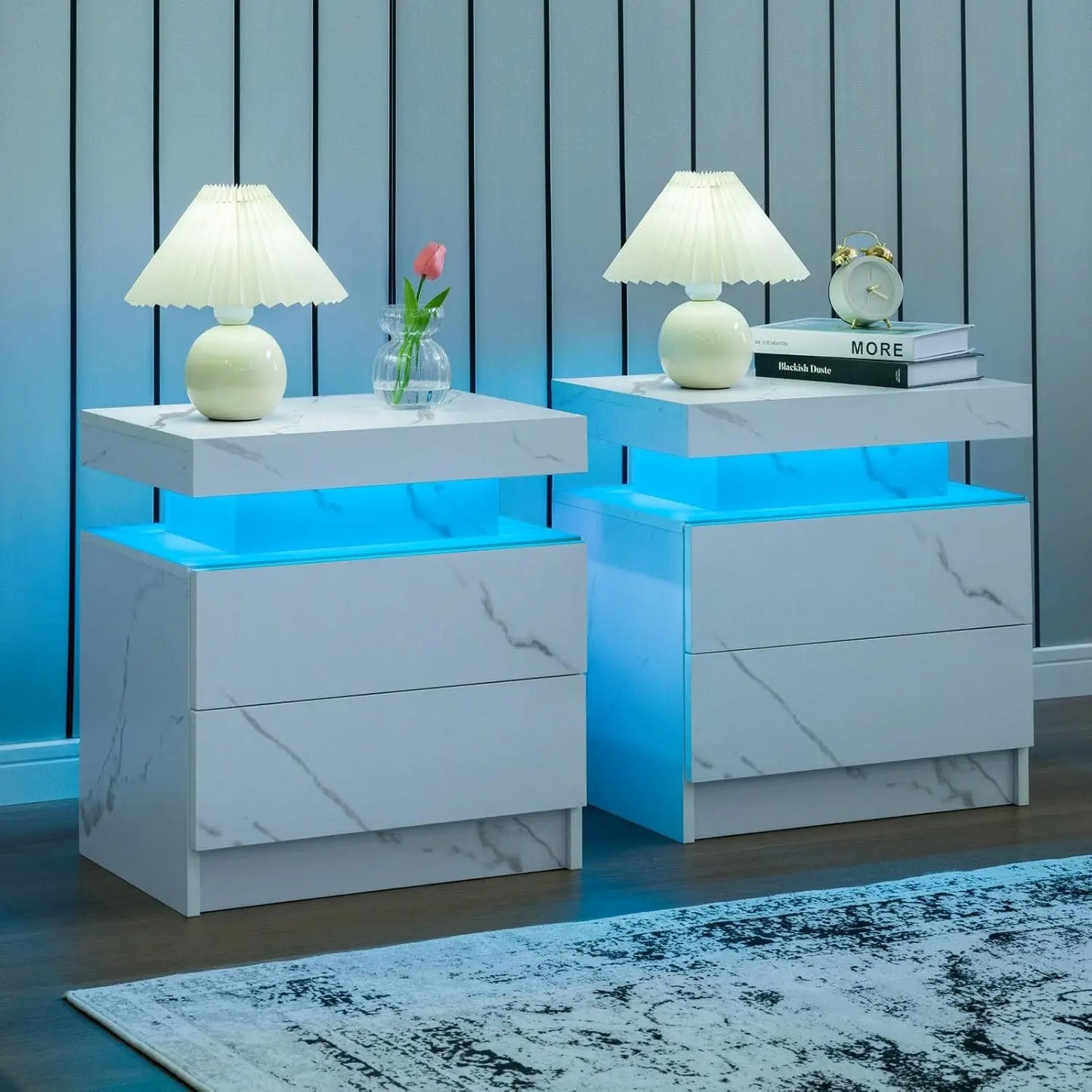 Modern LED Nightstand with Drawers & RGB Lights
