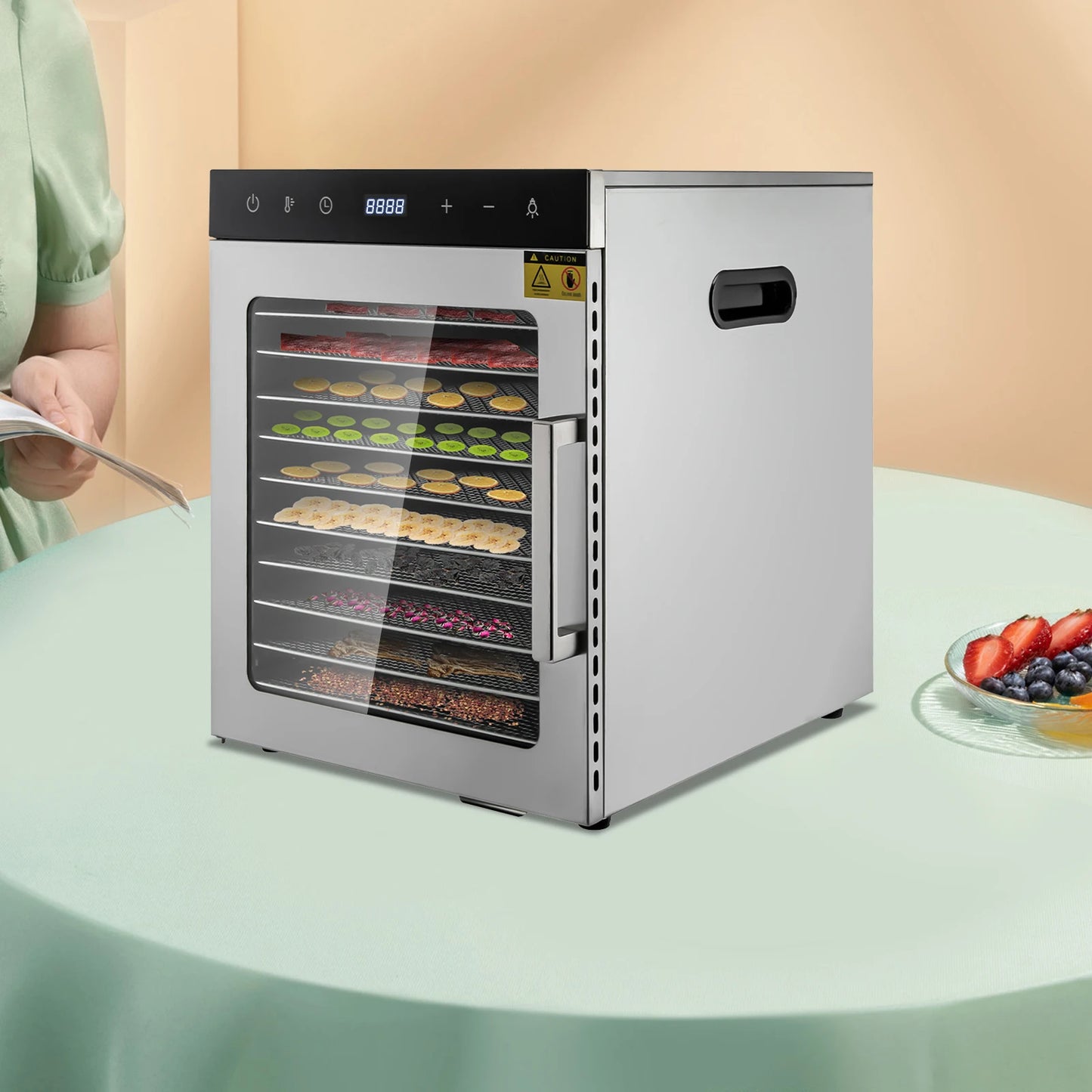 800W Electric Food Dehydrator with 10/12 Stainless Steel Trays – Commercial-Grade Jerky, Fruit & Vegetable Dryer Machine